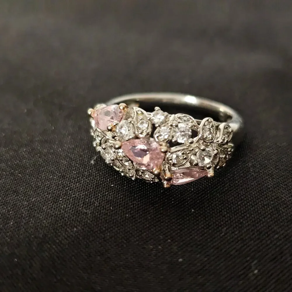 Bella Luce 23.21ctw Pink & White Diamond Simulant | Rhodium over Silver | Size 8